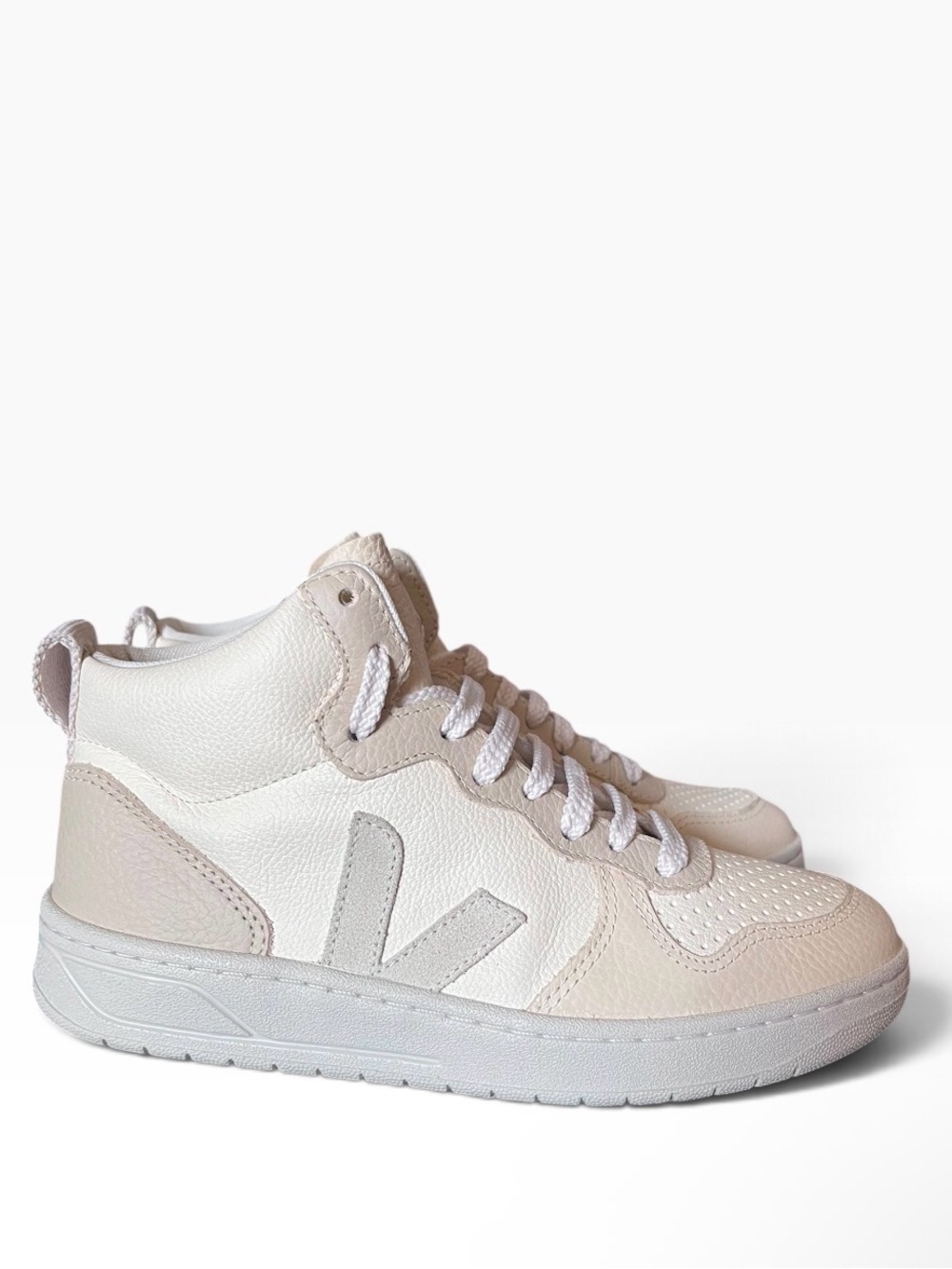 Veja V-15 High Top Leather Sneakers - Cashew Pierre Multico - Women's Size 5